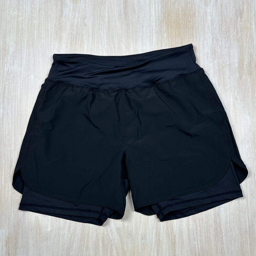 Men's Black Athletic Layered Running Shorts with Elastic Waist